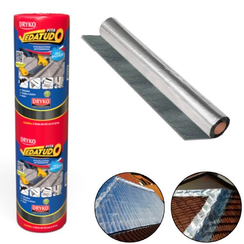 Fita manta asfáltica auto adesiva aluminizada multiuso 60 cm x 10 m - Vedatudo Fita manta asfáltica auto adesiva aluminizada multiuso 60 cm x 10 m - Vedatudo