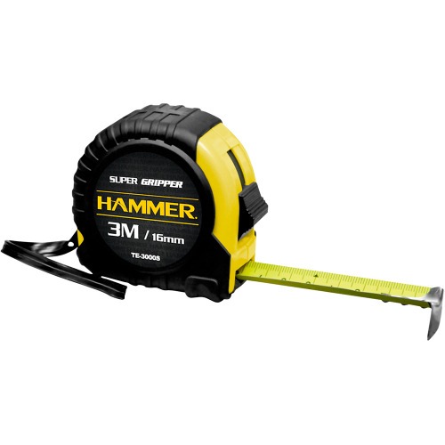 Trena emborrachada com fita de aço 16 mm x 3 m com trava Trena emborrachada com fita de aço 16 mm x 3 m com trava