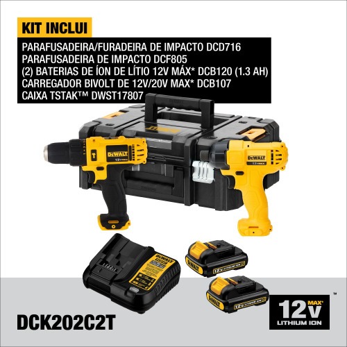 Combo Furadeira Parafusadeira de impacto DCD716 + Parafusadeira de impacto DCF805 12V - DCK202C2T-BR  110V/220V
