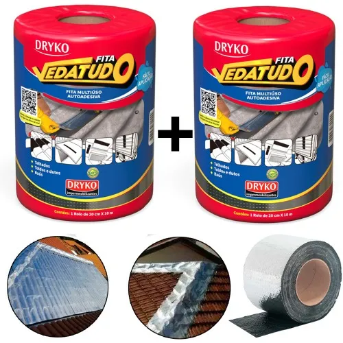 Kit 2 Fitas asfáltica auto adesiva aluminizada multiuso 20 cm x 10 m - VEDATUDO