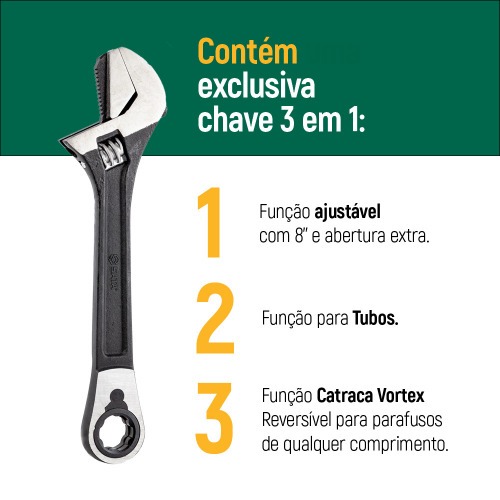 Jogo de soquete 10 a 19 mm com chave catraca/ajustável - Vortex X6 Jogo de soquete 10 a 19 mm com chave catraca/ajustável - Vortex X6