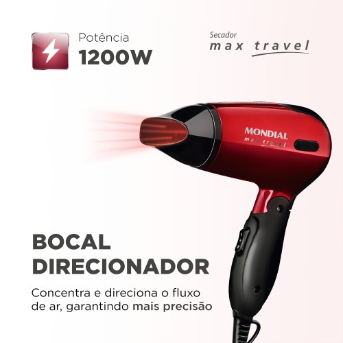 Secador de cabelo 1200 watts dobrável Max Travel - SC-10 110V/220V Secador de cabelo 1200 watts dobrável Max Travel - SC-10 110V/220V