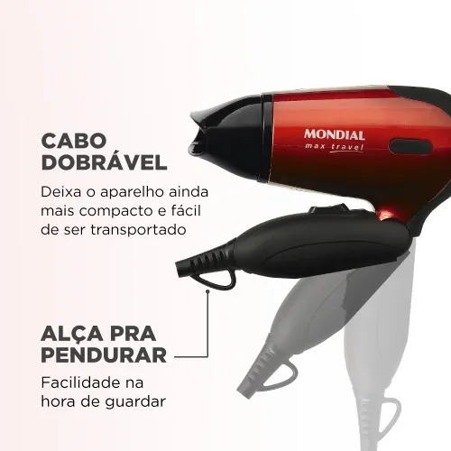 Secador de cabelo 1200 watts dobrável Max Travel - SC-10  110V/220V