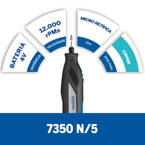 Micro retífica a bateria 4 volts com 5 acessórios - 7350 Micro retífica a bateria 4 volts com 5 acessórios - 7350