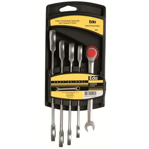 Jogo de chave combinada com catraca 8 a 14 mm 5 peças - 9NX