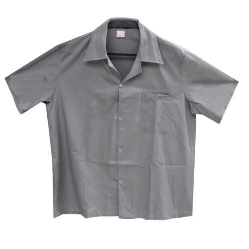 Camisa de brim uniforme manga curta Cinza