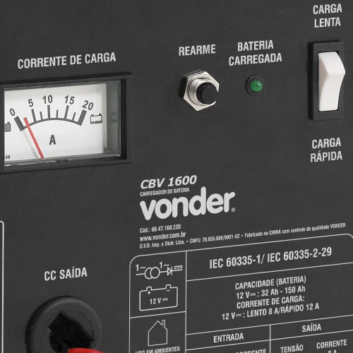 Carregador de bateria portátil 12 volts - CBV1600 220V Carregador de bateria portátil 12 volts - CBV1600 220V