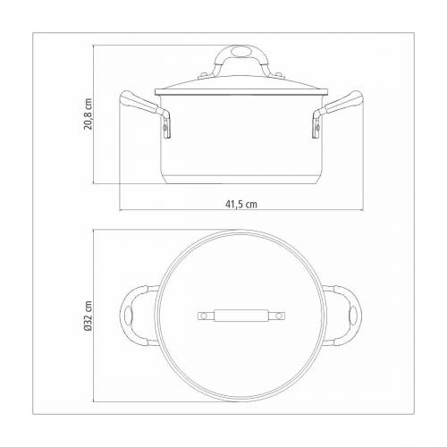 Caarola rasa solar silicone em ao inox tampa de vidro 30 cm 8,9 l