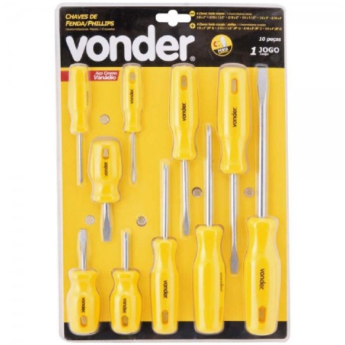 Jogo de chave de fenda e phillips com 10 peças aço cromo vanádio Jogo de chave de fenda e phillips com 10 peças aço cromo vanádio