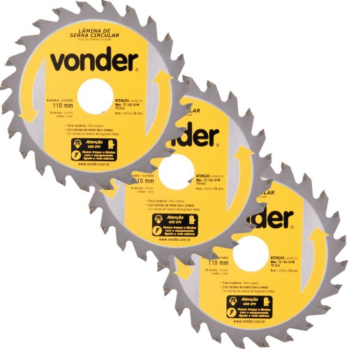 Disco de serra para madeira 110 x 20 x 24 dentes com 3 peças Disco de serra para madeira 110 x 20 x 24 dentes com 3 peças