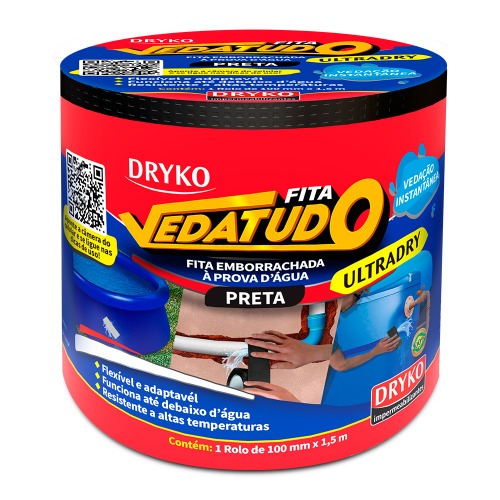 Fita adesiva reparadora uso geral 100 mm x 1,5 m -  Vedatudo Ultradry Fita adesiva reparadora uso geral 100 mm x 1,5 m -  Vedatudo Ultradry