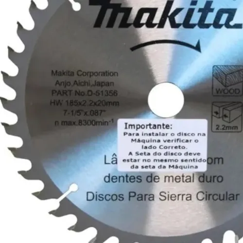 Disco de Serra Madeira 185 x 20 mm 40 Dentes D-51356 - Makita