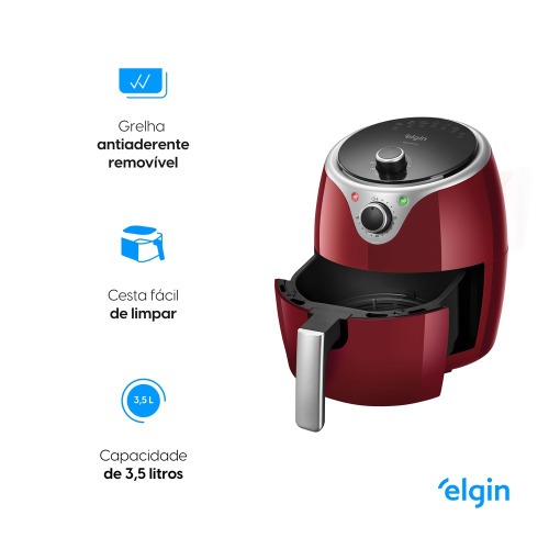 Fritadeira elétrica sem óleo Air Fryer 3,5L 1240 Watts vermelha - Flash Fryer 110V Fritadeira elétrica sem óleo Air Fryer 3,5L 1240 Watts vermelha - Flash Fryer 110V
