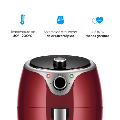 Fritadeira elétrica sem óleo Air Fryer 3,5L 1240 Watts vermelha - Flash Fryer 110V Fritadeira elétrica sem óleo Air Fryer 3,5L 1240 Watts vermelha - Flash Fryer 110V