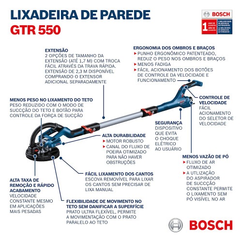 Lixadeira de parede e teto 225 mm 550 watts - GTR 550 110V Lixadeira de parede e teto 225 mm 550 watts - GTR 550 110V