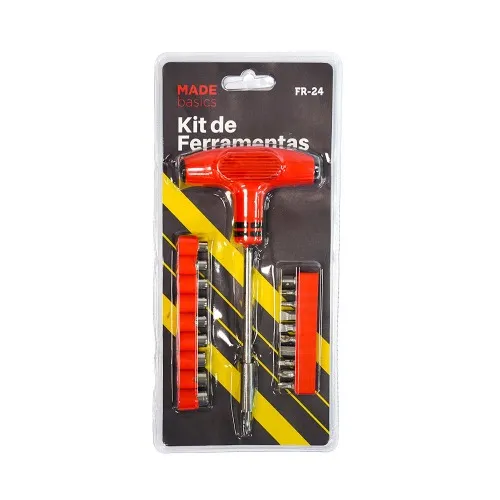Jogo de soquetes 4 a 8 mm com cabo T e bits 22 peças - FR-24