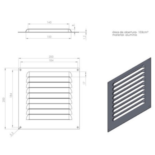 Grade de ventilação em alumínio branca quadrada 20 x 20 cm Grade de ventilação em alumínio branca quadrada 20 x 20 cm