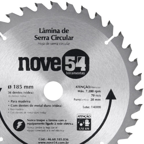 Disco de serra para madeira 185x20 mm 36 dentes Disco de serra para madeira 185x20 mm 36 dentes