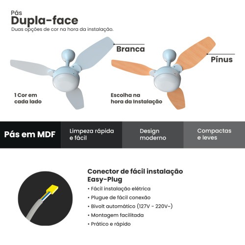 Ventilador de teto 3 ps Inverter dupla face com controle remoto - Legacy  110V/220V