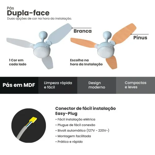 Ventilador de teto 3 pás Inverter dupla face com controle remoto - Legacy  110V/220V