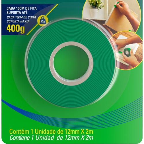 Fita dupla face acrlica 12 mm x 2 m uso interno - Fixa Tudo