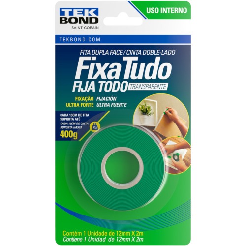 Fita dupla face acrlica 12 mm x 2 m uso interno - Fixa Tudo