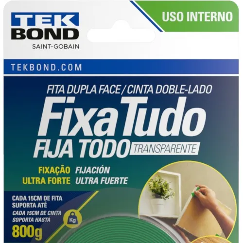 Fita dupla face acrílica 19 mm x 2 m uso interno - Fixa Tudo
