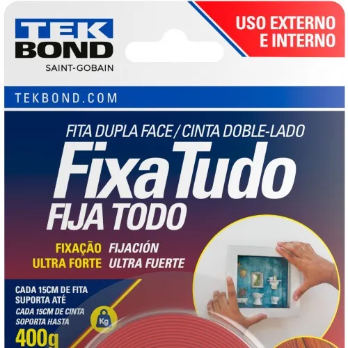 Fita dupla face acrílica 12 mm x 2 m uso externo - Fixa Tudo