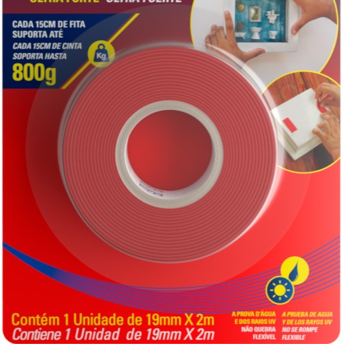 Fita dupla face acrlica 19 mm x 2 m uso externo - Fixa Tudo