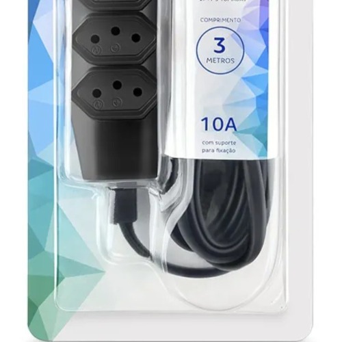 Extensão elétrica 3 metros 3 tomadas 3 x 0,75mm 10A 2P+T 110V/220V Extensão elétrica 3 metros 3 tomadas 3 x 0,75mm 10A 2P+T 110V/220V