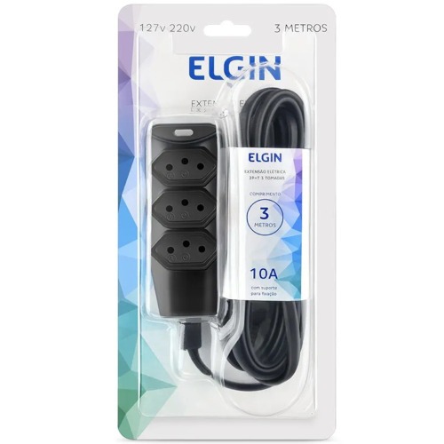 Extensão elétrica 3 metros 3 tomadas 3 x 0,75mm 10A 2P+T 110V/220V Extensão elétrica 3 metros 3 tomadas 3 x 0,75mm 10A 2P+T 110V/220V