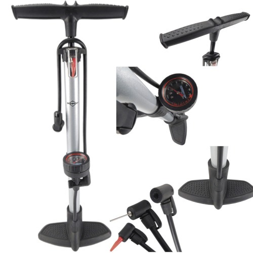 Bomba de ar manual vertical para encher pneus com manmetro premium