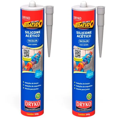 Kit 2 Silicone acético para vedação 260g incolor  - VEDATUDO
