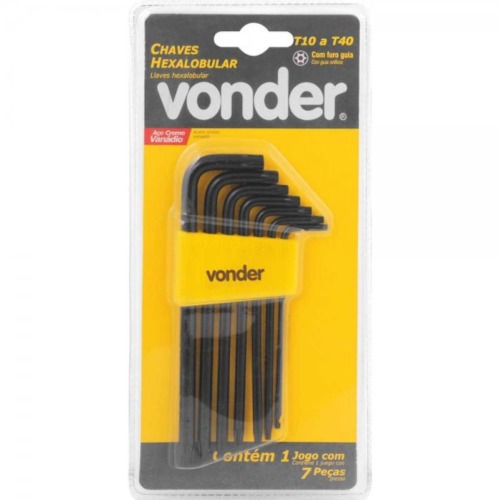 Jogo de chave hexalobular t-10 a t-40 ao cromo vandio com 7 peas