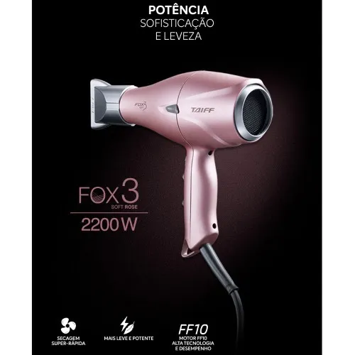 Secador de cabelo 2200 watts 5 temperaturas - Fox Íon 3 Rose  220V