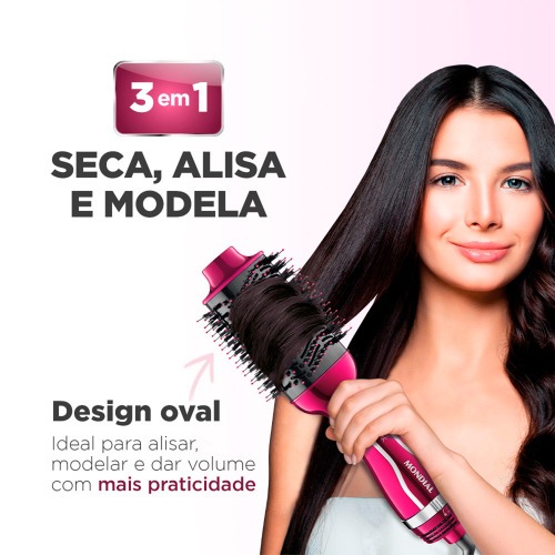 Escova secadora 1200W 3 em 1 Chrome Pink - ES-04  110V