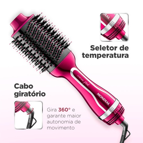 Escova secadora 1200W 3 em 1 Chrome Pink - ES-04  110V