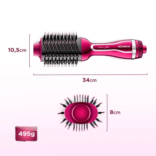 Escova secadora 1200W 3 em 1 Chrome Pink - ES-04  110V