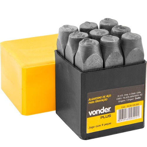 Jogo de algarismos em aço de 6 mm para gravação Jogo de algarismos em aço de 6 mm para gravação