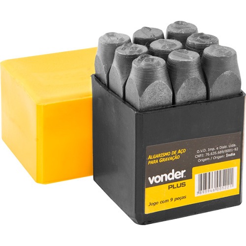 Jogo de algarismo de aço para gravação 5 mm - 9 peças Jogo de algarismo de aço para gravação 5 mm - 9 peças