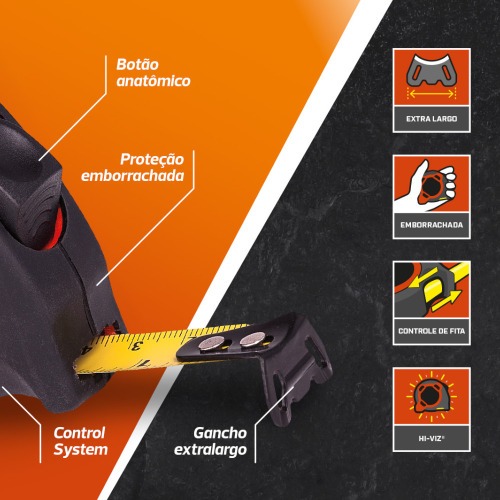 Trena com fita de aço 19 mm x 5 m com trava - L600 Trena com fita de aço 19 mm x 5 m com trava - L600