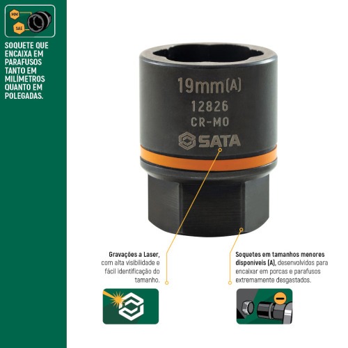 Jogo de soquete Bolt Biter 7 a 19 mm encaixe 1/4