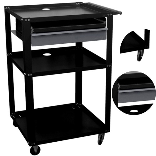 Rack mvel aberto para computador com gaveta - Dark