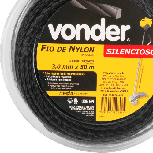 Fio de nylon para roçadeira 3,0 mm x 50 m modelo silencioso Fio de nylon para roçadeira 3,0 mm x 50 m modelo silencioso