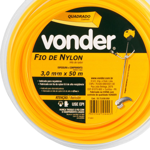 Fio de nylon quadrado 3 mm x 50 metros para roçadeiras Fio de nylon quadrado 3 mm x 50 metros para roçadeiras