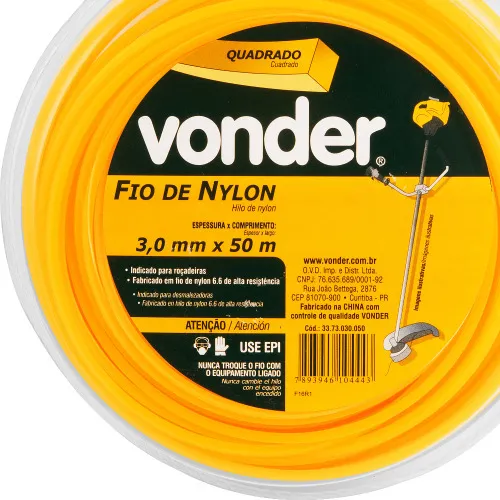 Fio de nylon quadrado 3 mm x 50 metros para roçadeiras