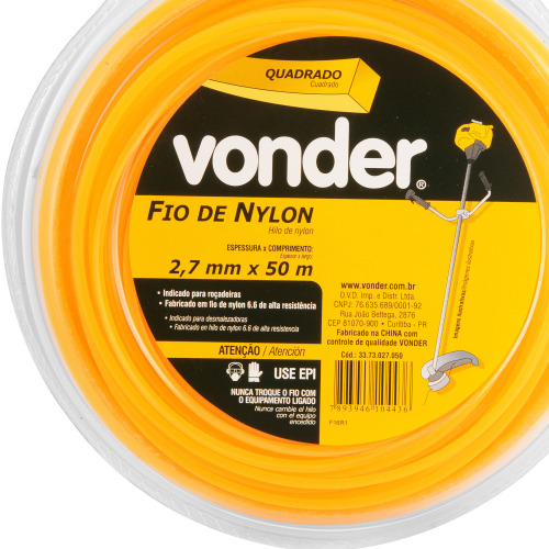 Fio de nylon quadrado 2,7 mm x 50 metros para roadeira
