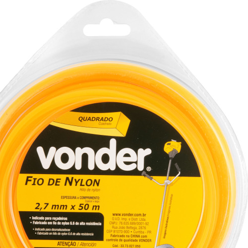 Fio de nylon quadrado 2,7 mm x 50 metros para roadeira