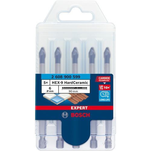 Jogo de brocas para porcelanato 6 mm Hardceramic com 5 peças - HEX-9 Jogo de brocas para porcelanato 6 mm Hardceramic com 5 peças - HEX-9
