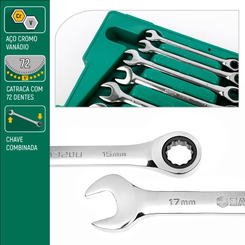 Jogo de chave combinada com catraca 8 a 19 mm 8 peças - ST08008SJ Jogo de chave combinada com catraca 8 a 19 mm 8 peças - ST08008SJ